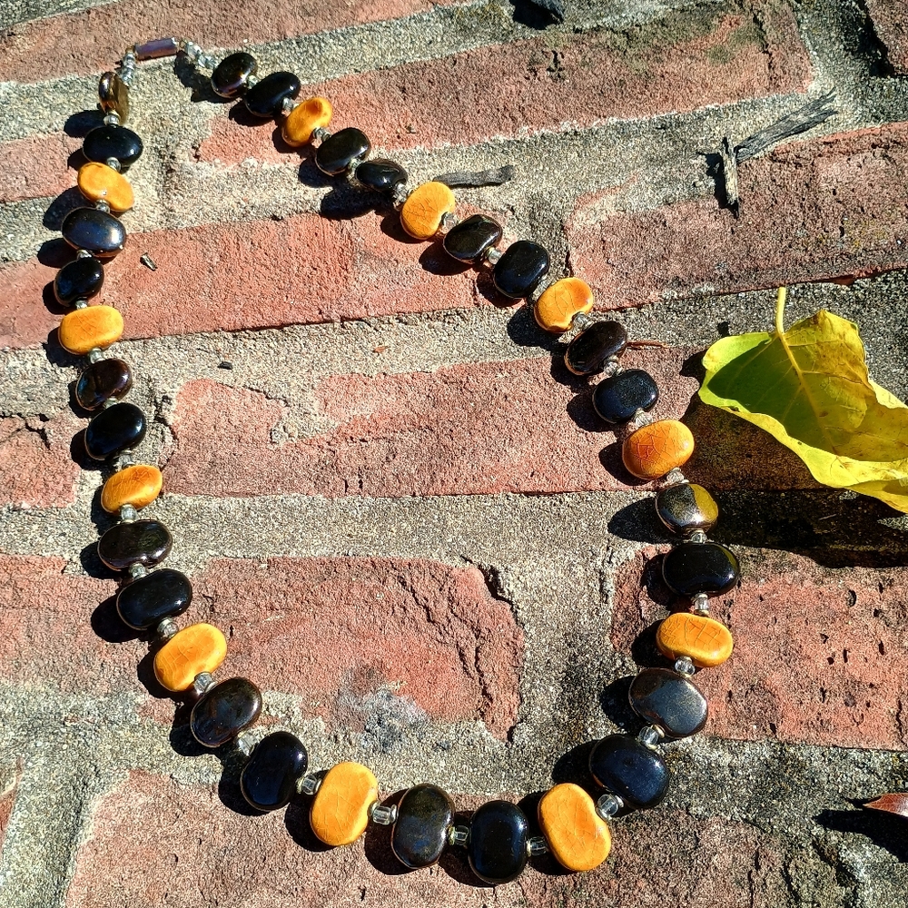 Vintage artisan crafted ceramic bumblebee necklace, Fall vibes, Autumn essential